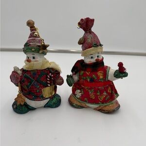 Dept 56 Snowman Family Figurines Lot of 2 Vintage Resin 1990s Winter Village